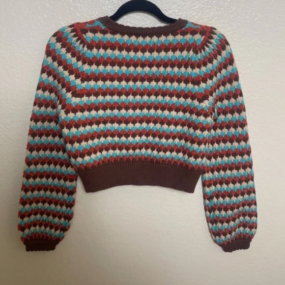 Chevron Boho Wide Puff Knit Hipster Hippie Chic Glam Cottage Sweater Pullover - Picture 4 of 4